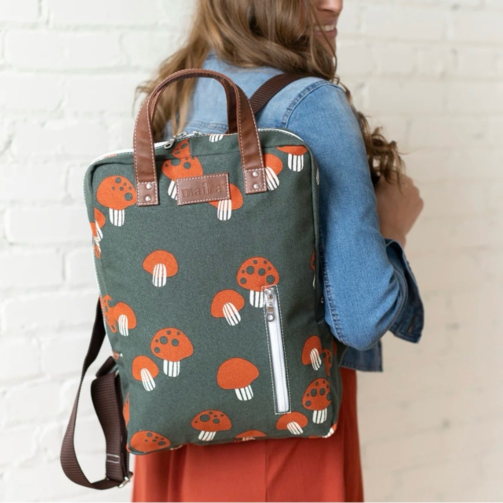 Marika Green and Orange Mushroom Laptop Backpack